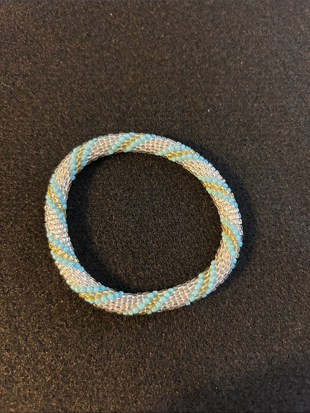 Vibes Handmade Turquoise, Clear, & Gold Seed Bead Bracelet
